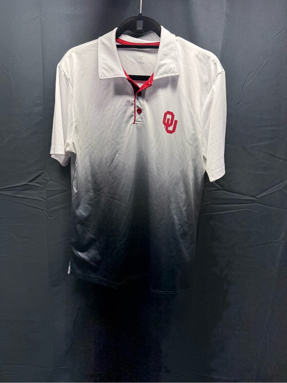 Men's White to Black Ombre Polo with Red OU Oklahoma Sooners Logo Sz M (2as)